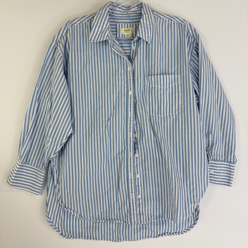 Maeve Bennet Buttondown Shirt Women Medium Blue White Striped Oversized Cotton